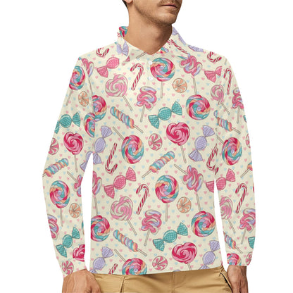 Candy Pattern Print Design CA04 Long Sleeve Polo Shirt For Men's