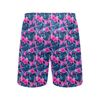 Tropical Folower Pink Themed Print Men's Swim Trunks Beach Shorts