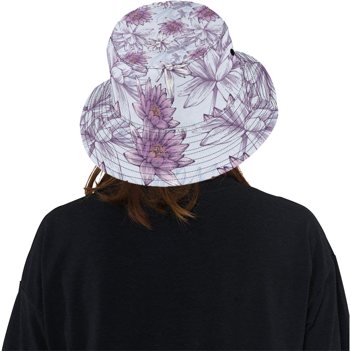 Water Lily Pattern Print Design WL01 Unisex Bucket Hat