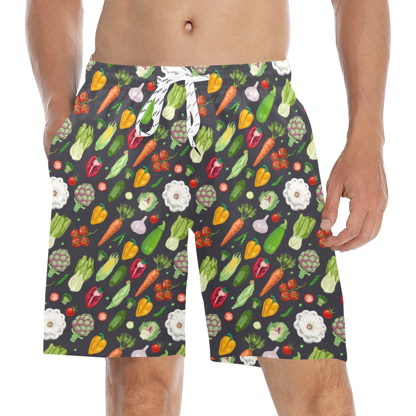 Vegan Pattern Themed Design Print Men's Swim Trunks Beach Shorts
