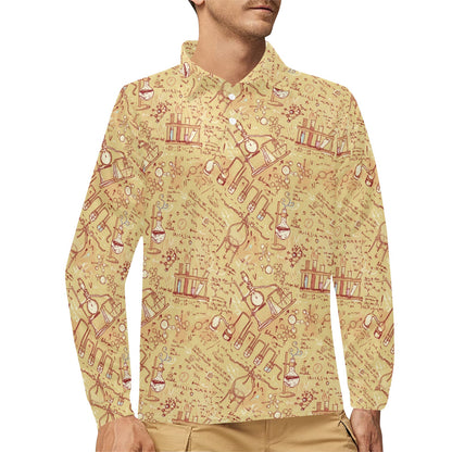 Chemical Pattern Print Design 01 Long Sleeve Polo Shirt For Men's