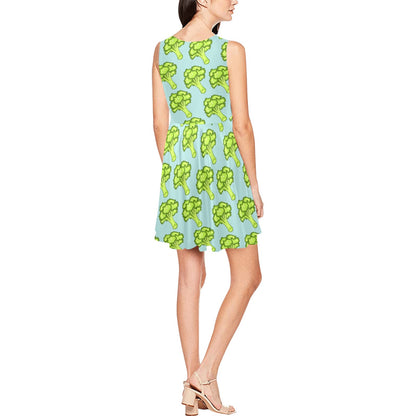 Broccoli Pattern Print Design 02 Sleeveless Dress