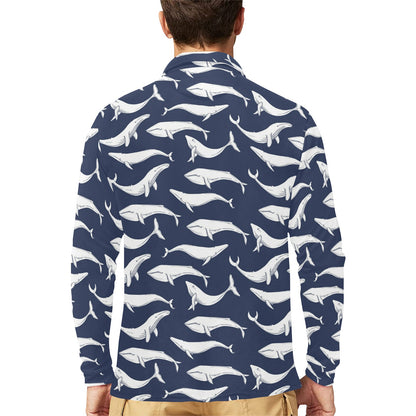 Whale Print Design LKS308 Long Sleeve Polo Shirt For Men's