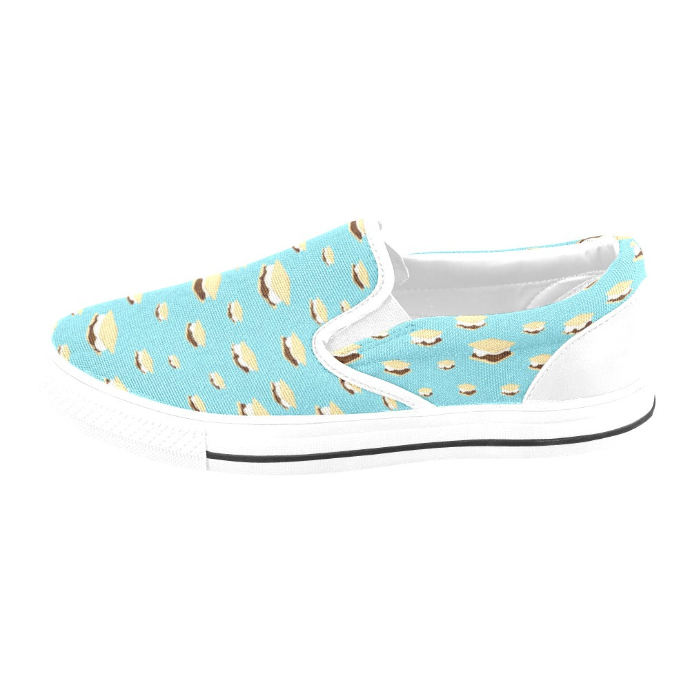 S_Mores Print Design LKS302 White Slip Ons Canvas Women's Shoes