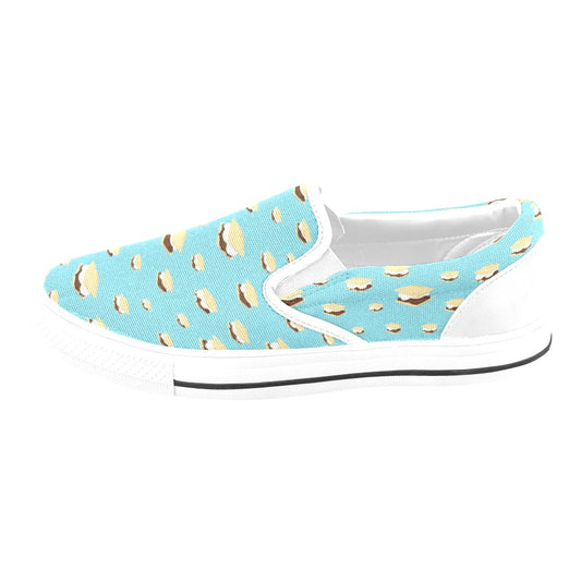 S_Mores Print Design LKS302 White Slip Ons Canvas Women's Shoes