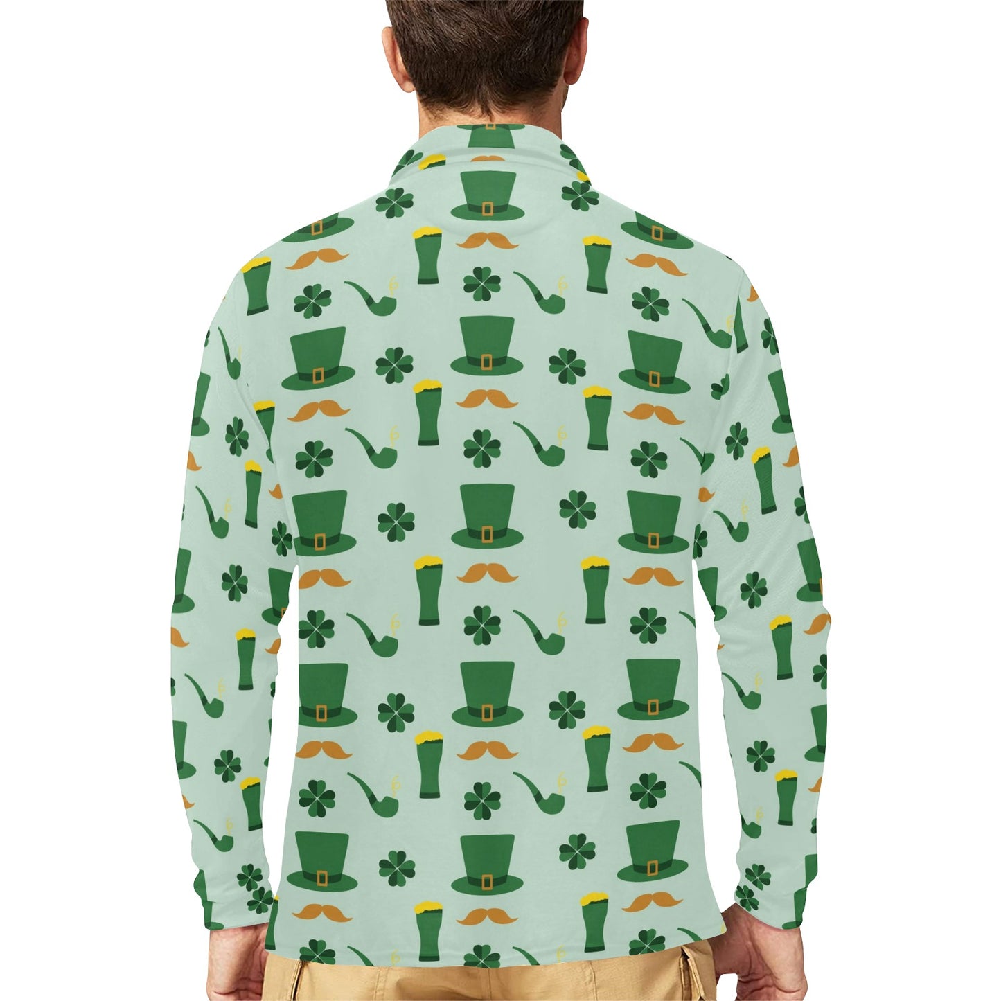 St Patricks Day Print Design LKS304 Long Sleeve Polo Shirt For Men's