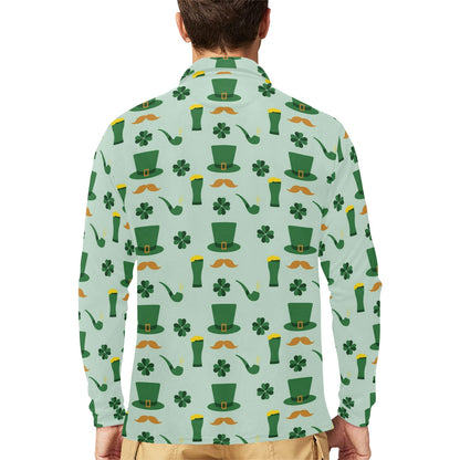 St Patricks Day Print Design LKS304 Long Sleeve Polo Shirt For Men's