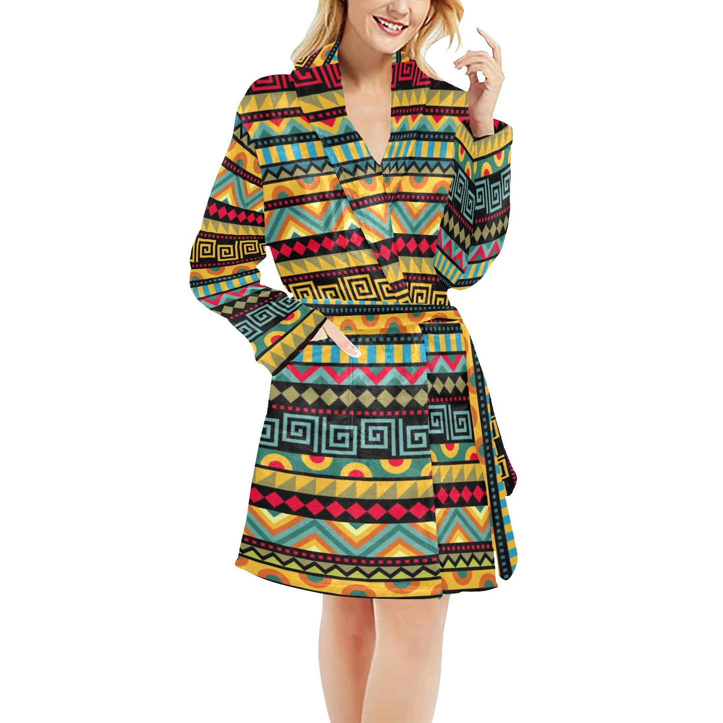 African Pattern Print Design 03 Women's Fleece Robe