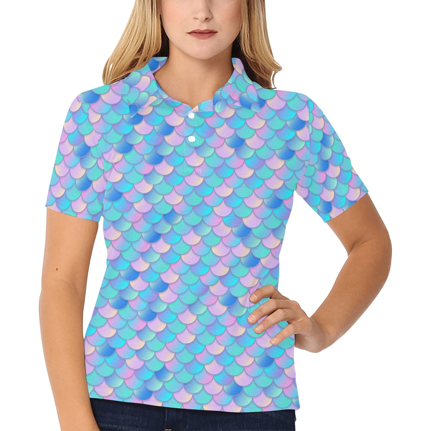 Mermaid Scales Pastel Pattern Print Design 07 Women's Polo Shirt