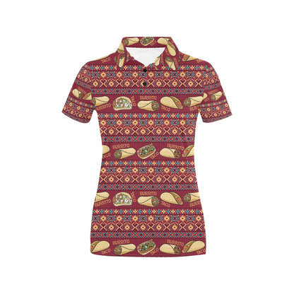 Burrito Taco Print Design LKS302 Women's Polo Shirt