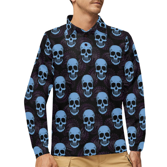 Skull Print Design LKS3012 Long Sleeve Polo Shirt For Men's