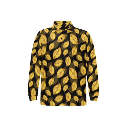 Elm Leave Summer Print Pattern Long Sleeve Polo Shirt For Men's