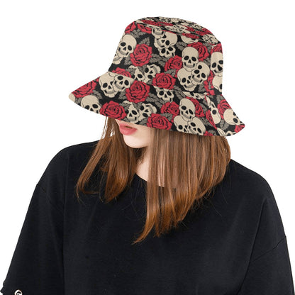 Skull And Roses Print Design LKS301 Unisex Bucket Hat