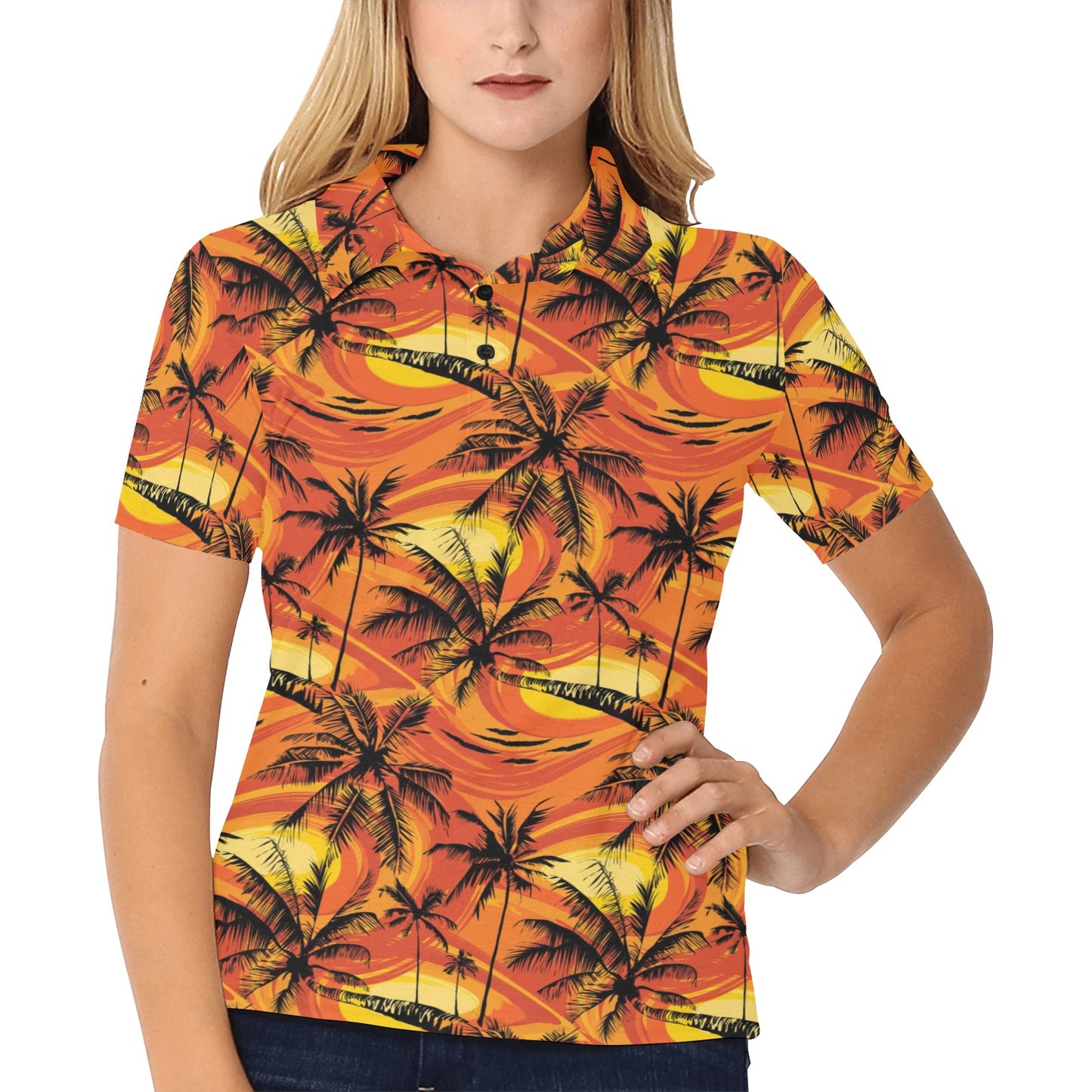 Palm Tree Pattern Print Design A02 Women's Polo Shirt