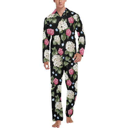 Hydrangea Pattern Print Design HD09 Men's Long Pajama Set