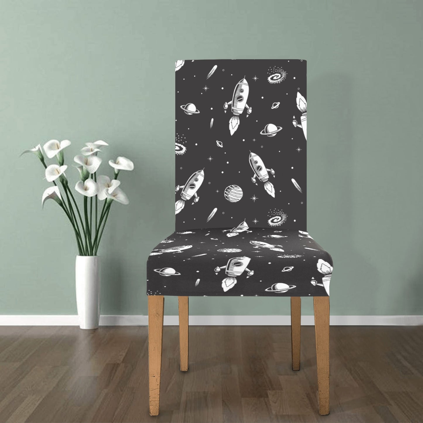 Space Rocket Print Design LKS303 Dining Chair Slipcover