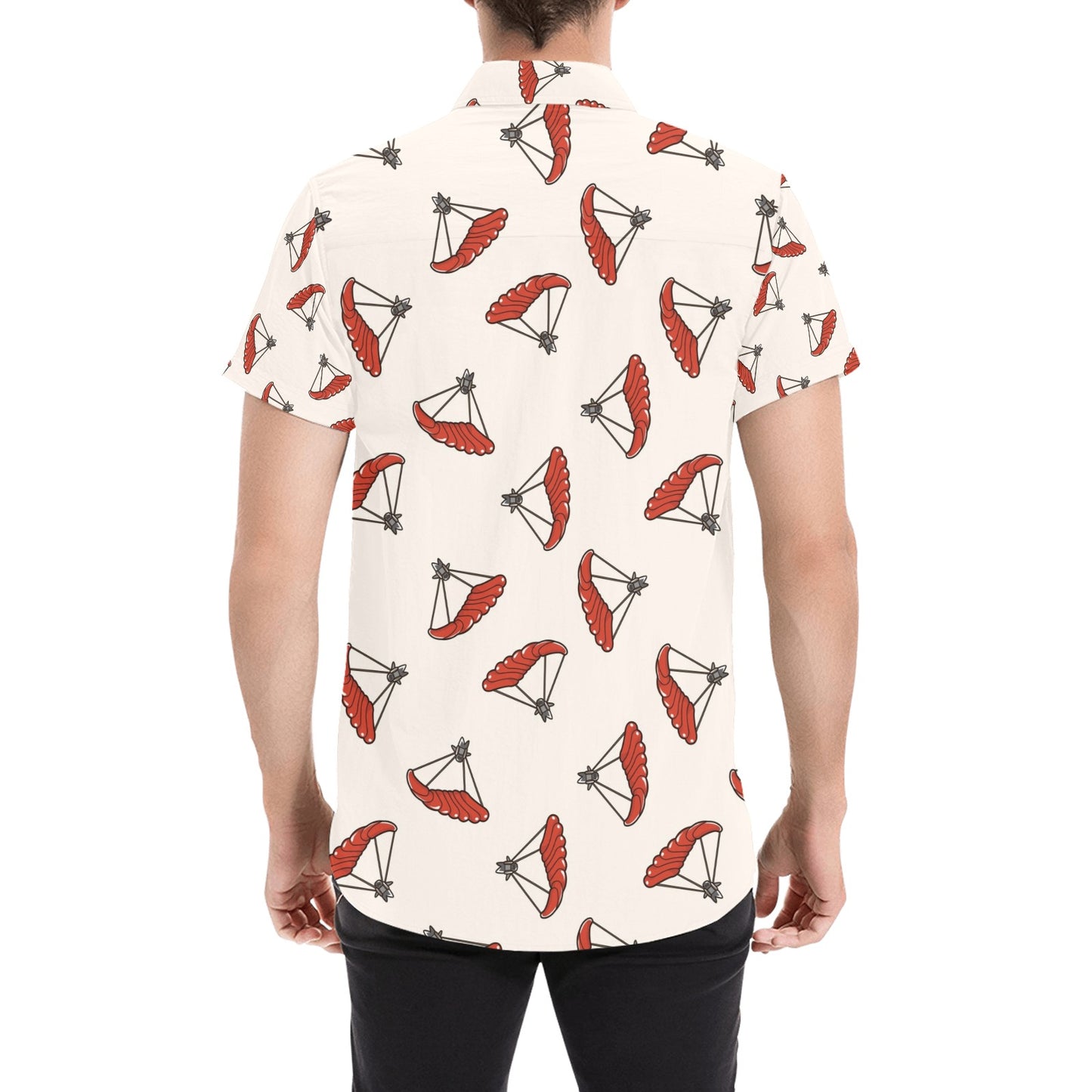Skydiver Print Design LKS302 Men Short Sleeve Button Up Shirt