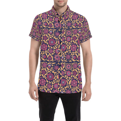 Suzani Print Design LKS303 Men Short Sleeve Button Up Shirt