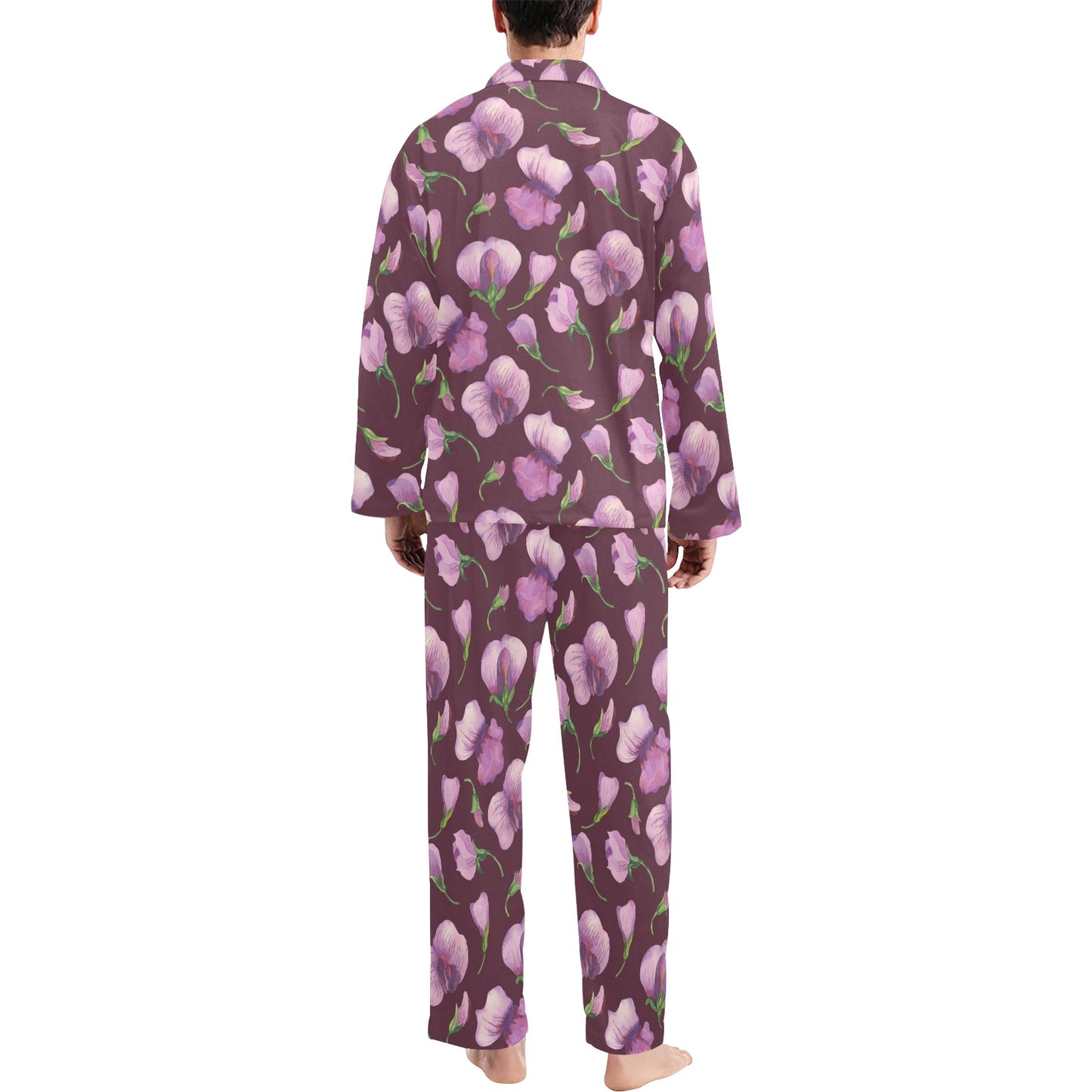 Peony Pattern Print Design PE010 Men's Long Pajama Set