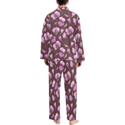 Peony Pattern Print Design PE010 Men's Long Pajama Set