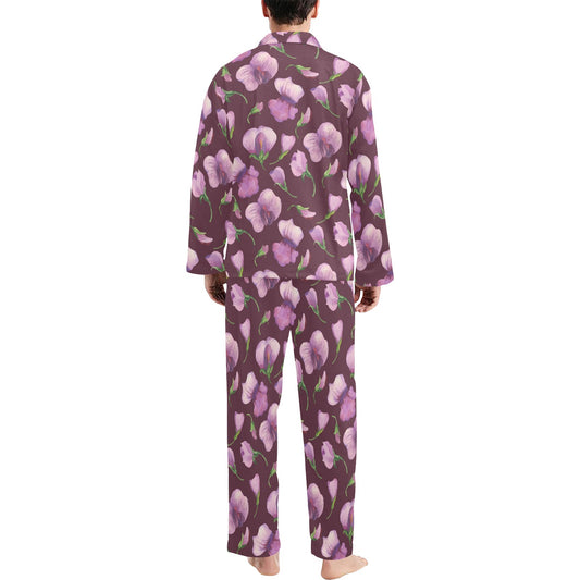 Peony Pattern Print Design PE010 Men's Long Pajama Set