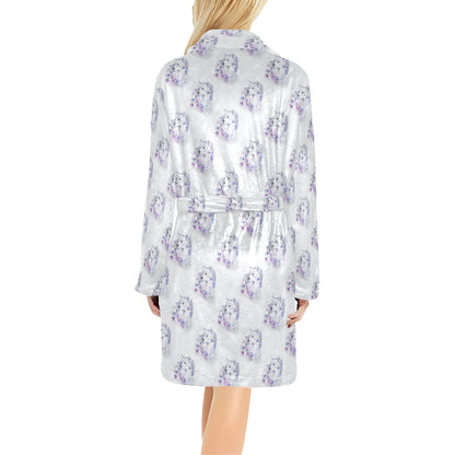 Wolf with Flower Print Design Women's Fleece Robe