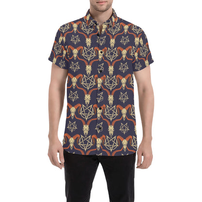 Buffalo Head Print Design LKS403 Men Short Sleeve Button Up Shirt