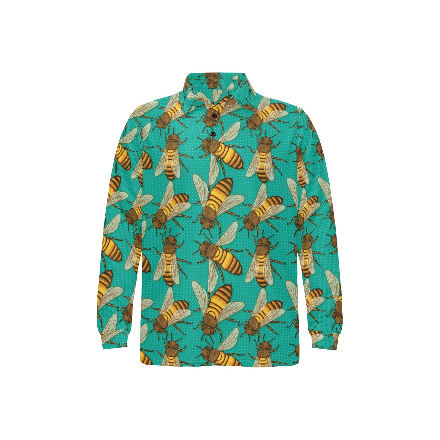 Bee Pattern Print Design BEE04 Long Sleeve Polo Shirt For Men's