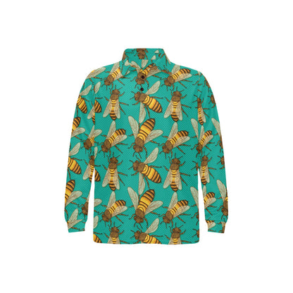 Bee Pattern Print Design BEE04 Long Sleeve Polo Shirt For Men's