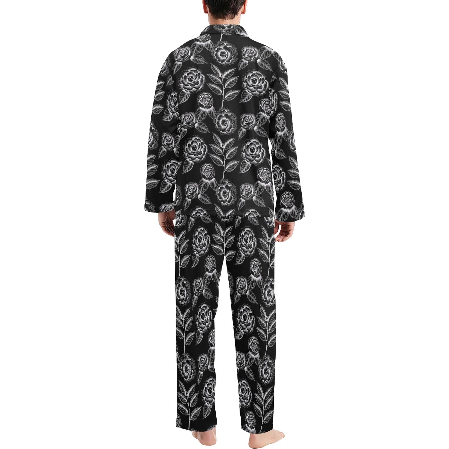 Camellia Pattern Print Design 02 Men's Long Pajama Set