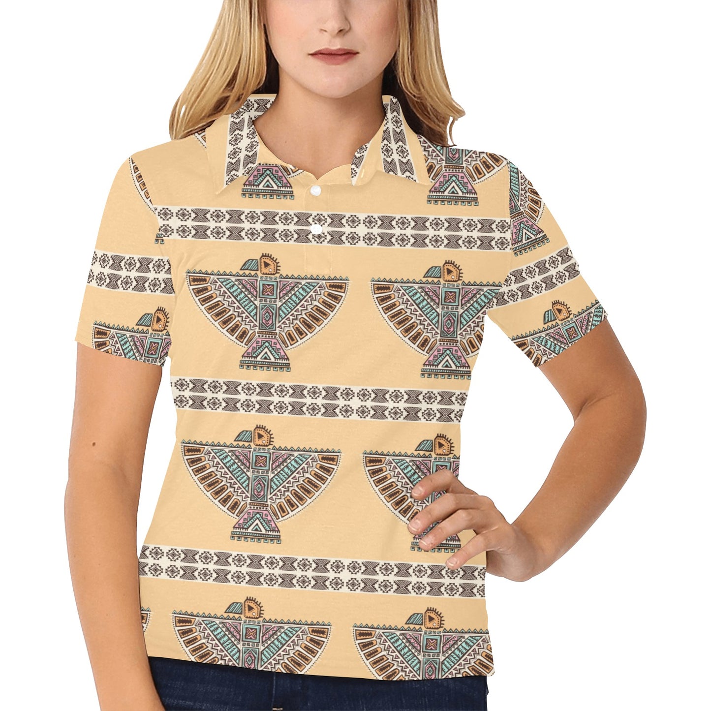 Native American Eagle Pattern Women's Polo Shirt
