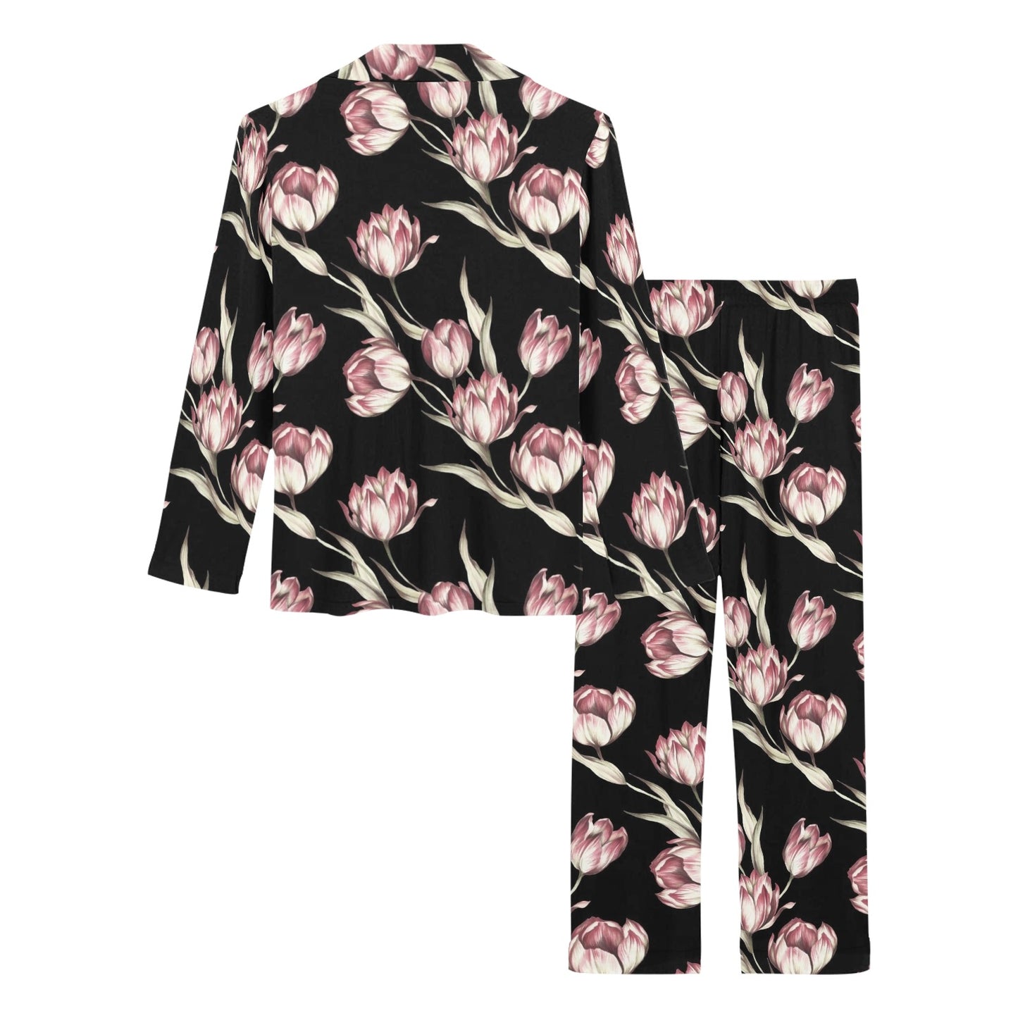 Tulip Pink Pattern Print Design TP02 Women's Long Pajama Set