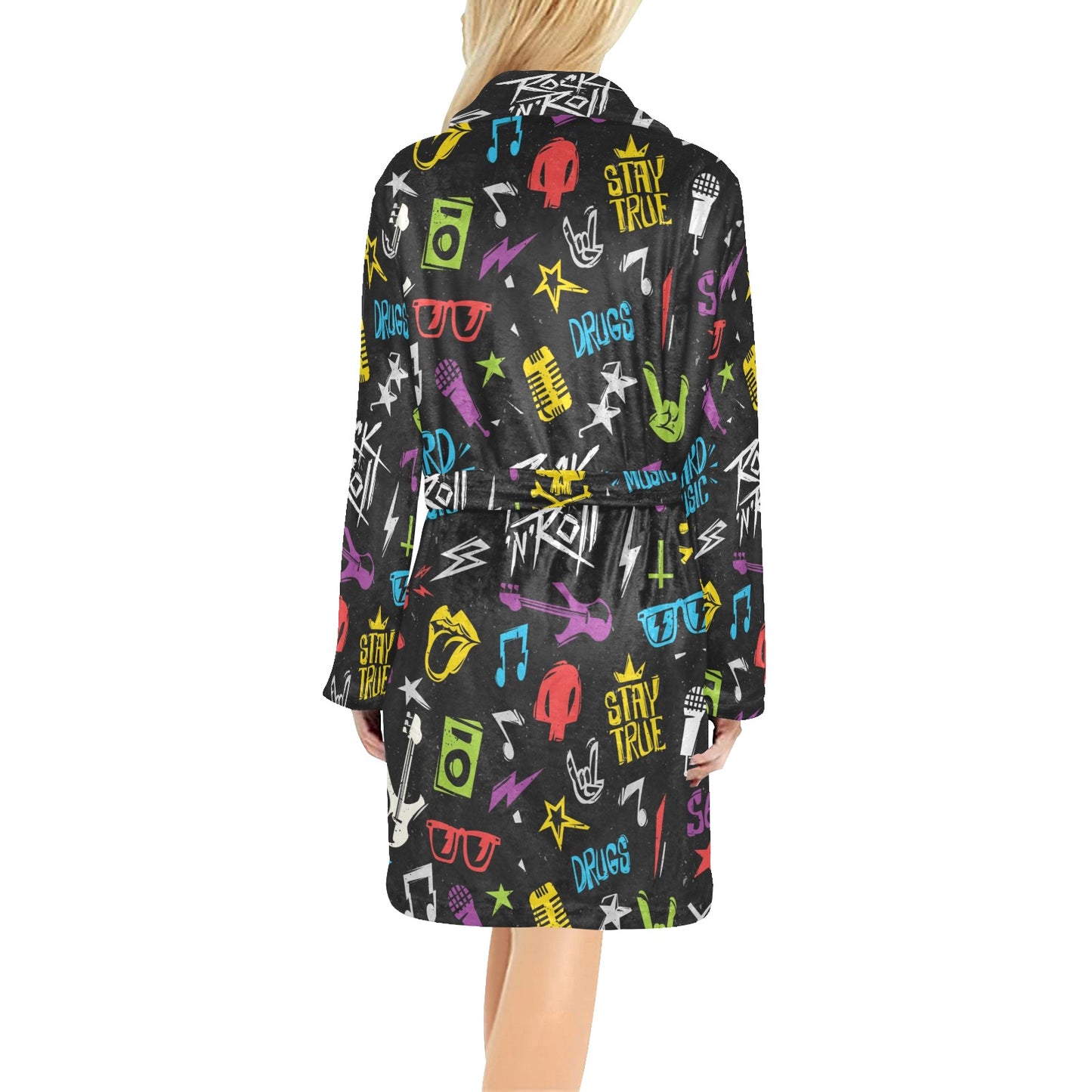 Rock and Roll Pattern Print Design A02 Women's Fleece Robe