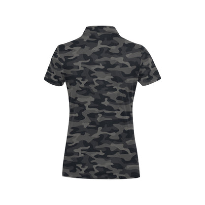 Camo Black Pattern Print Design 02 Women's Polo Shirt