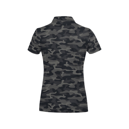 Camo Black Pattern Print Design 02 Women's Polo Shirt