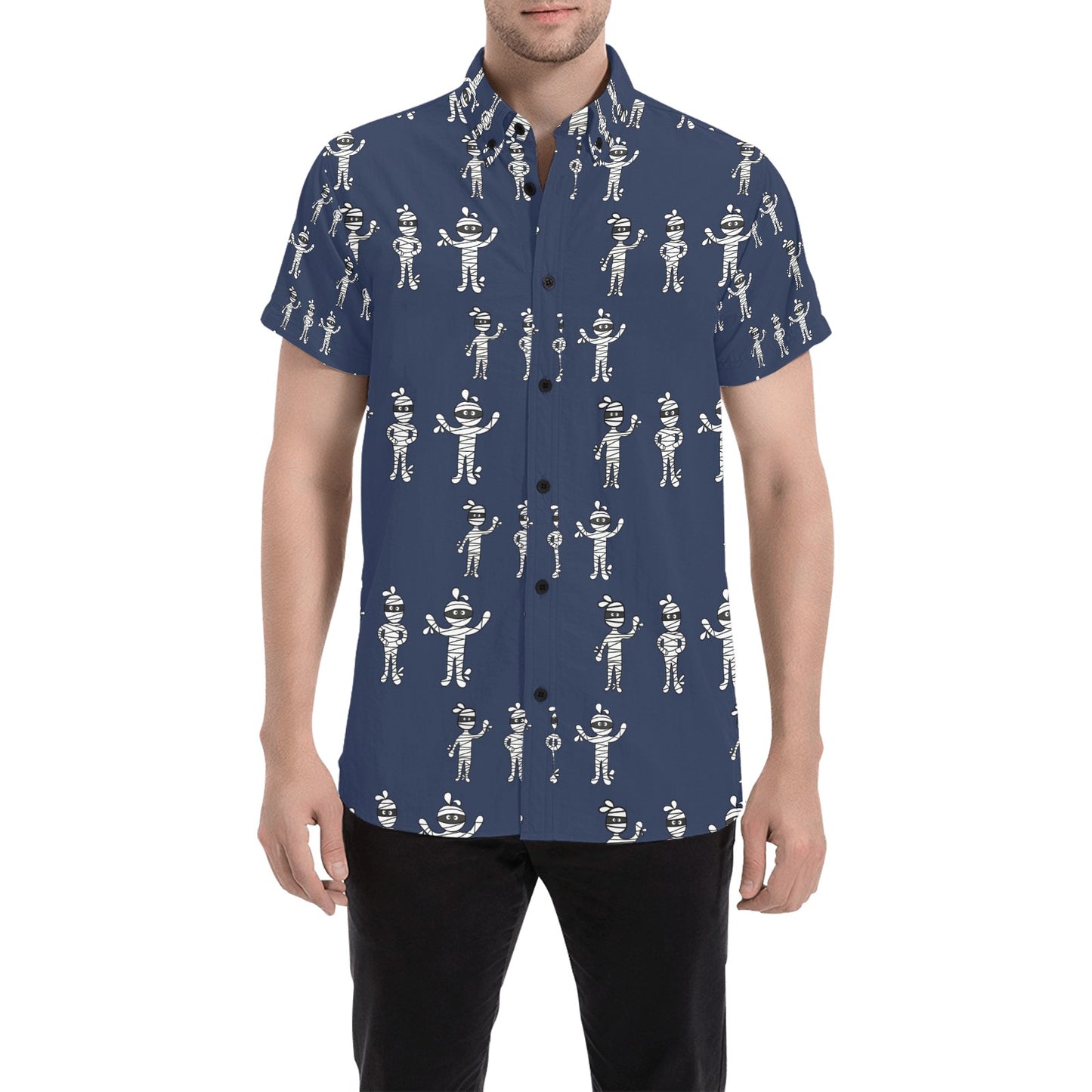 Mummy Print Design LKS306 Men Short Sleeve Button Up Shirt