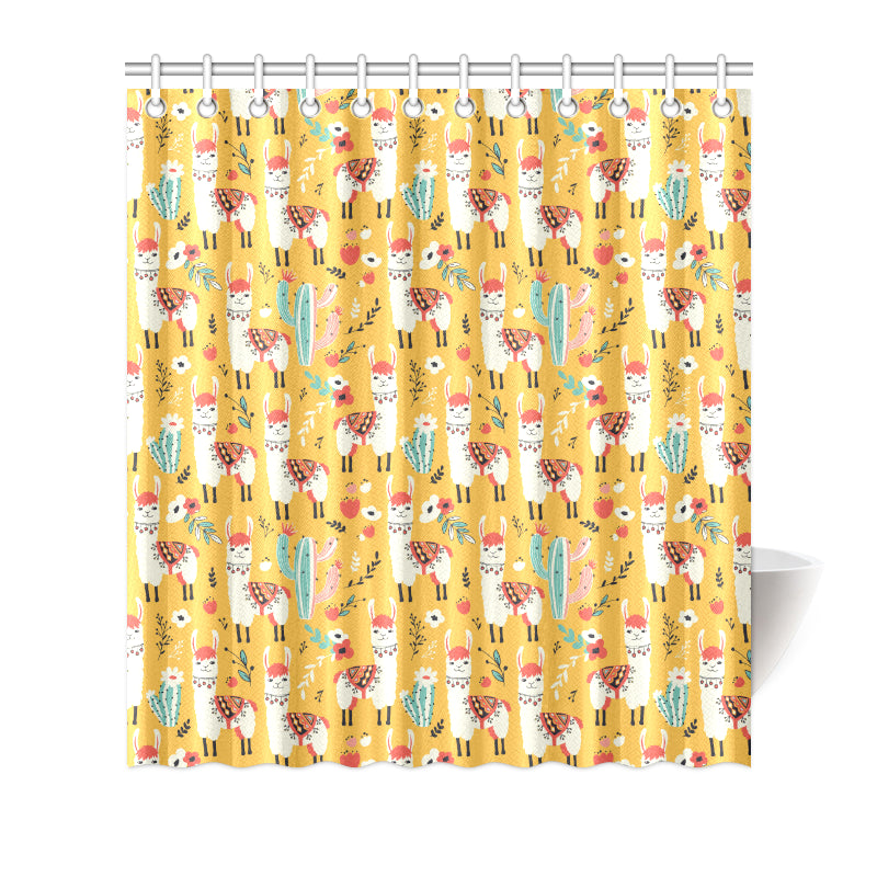 Llama Cute Themed Print Shower Curtain