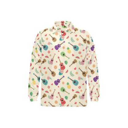 Ukulele Pattern Print Design 01 Long Sleeve Polo Shirt For Men's