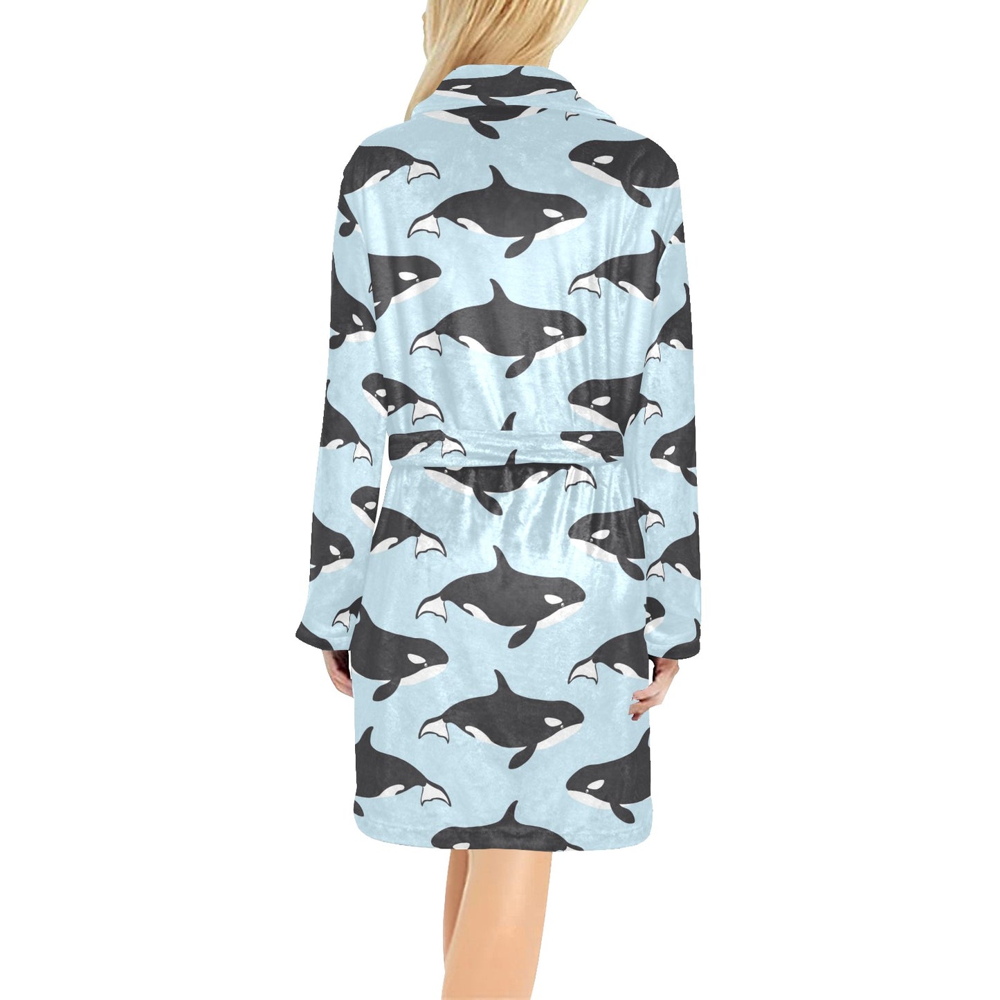 Killer Whale Pattern Print Design 01 Women's Fleece Robe
