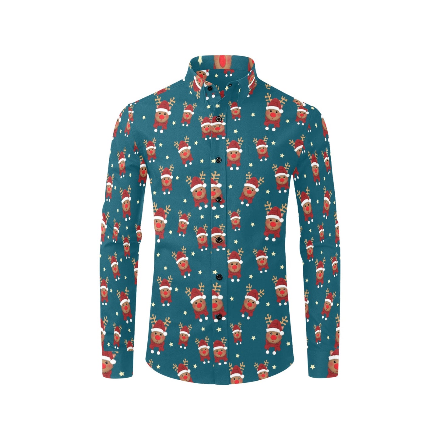 Reindeer Print Design LKS406 Men's Long Sleeve Dress Shirt