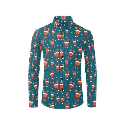 Reindeer Print Design LKS406 Men's Long Sleeve Dress Shirt