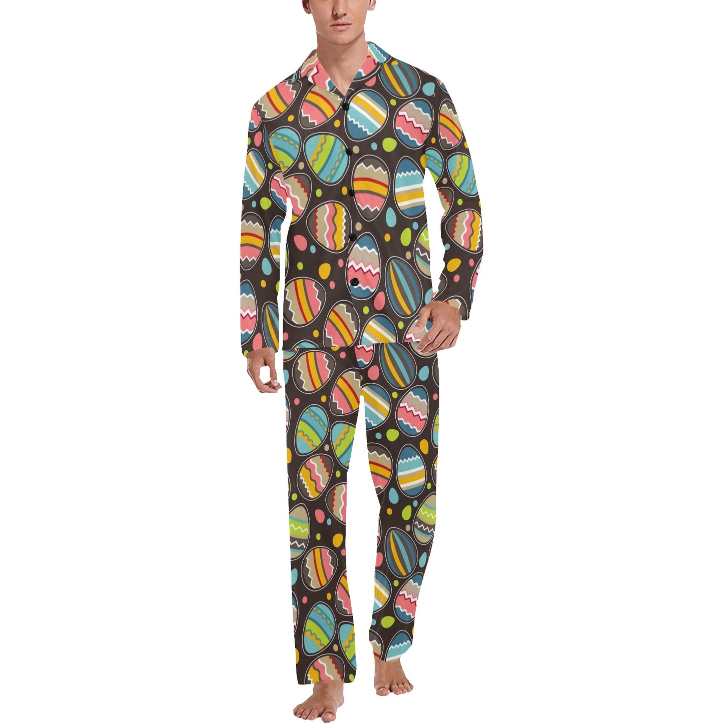 Easter Eggs Pattern Print Design RB03 Men's Long Pajama Set