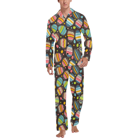 Easter Eggs Pattern Print Design RB03 Men's Long Pajama Set