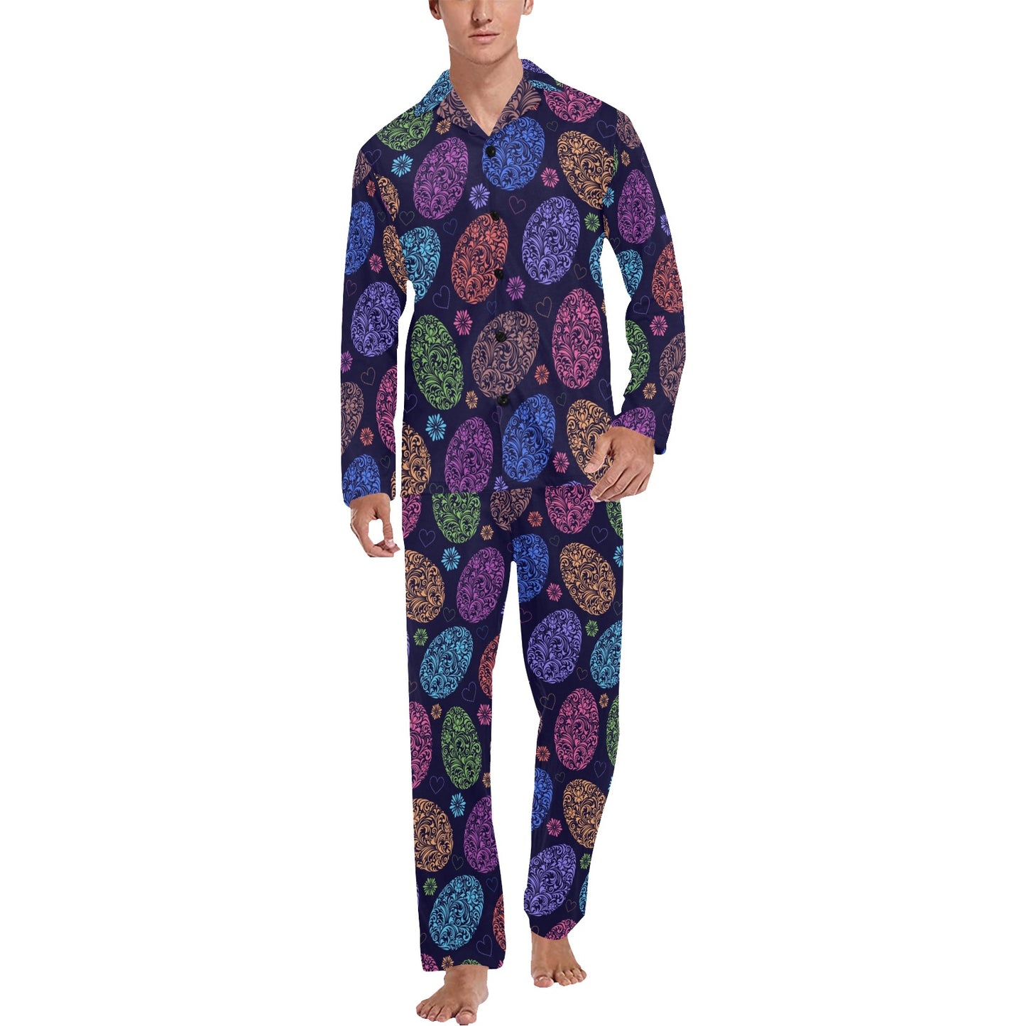 Easter Eggs Pattern Print Design RB012 Men's Long Pajama Set