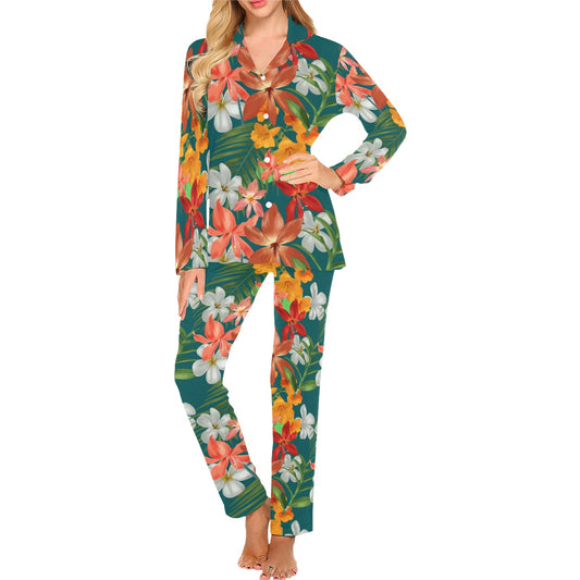Amaryllis Pattern Print Design AL06 Women's Long Pajama Set