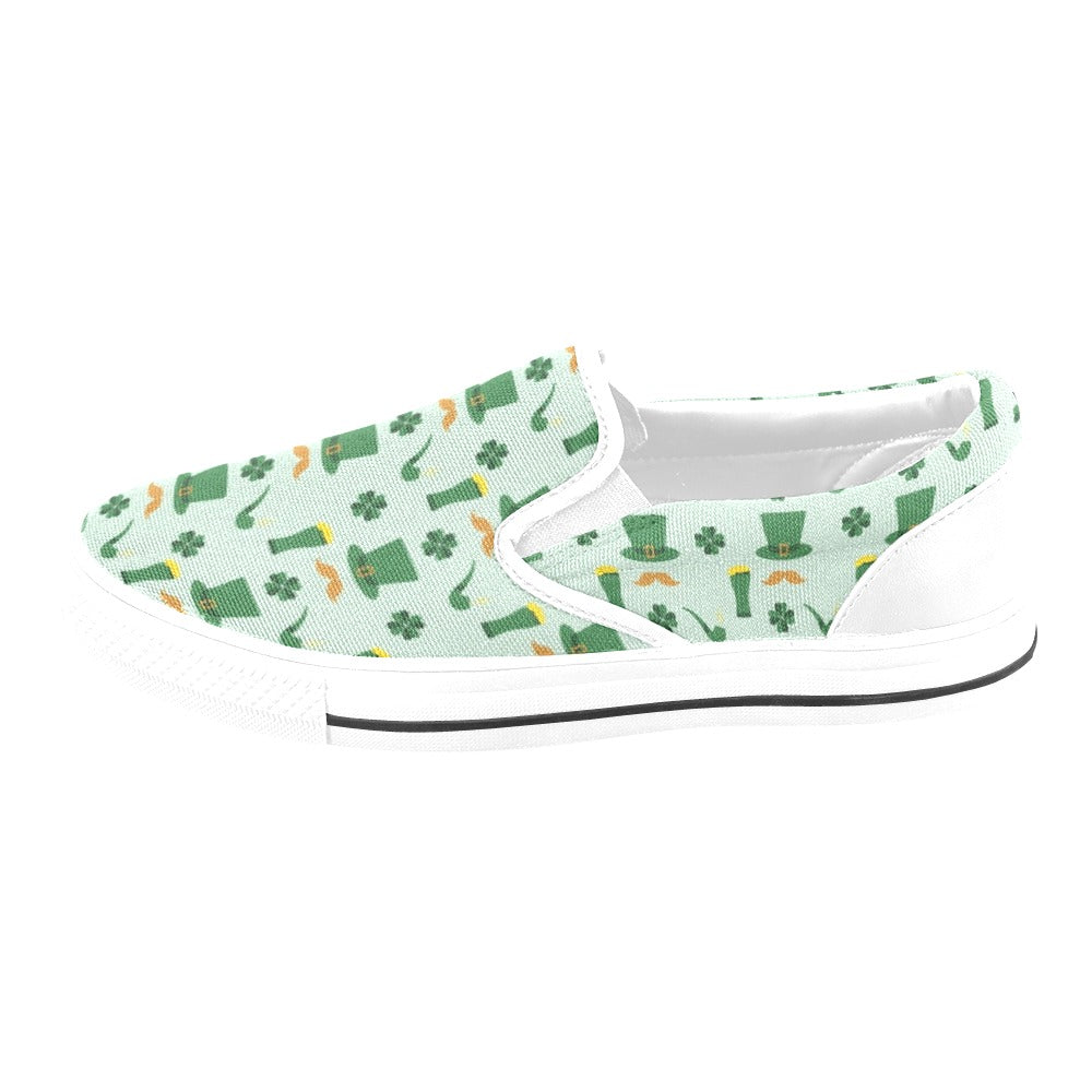 St Patricks Day Print Design LKS304 White Slip Ons Canvas Women's Shoes