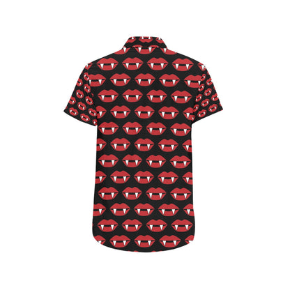 Vampire Lips Print Design LKS302 Men Short Sleeve Button Up Shirt