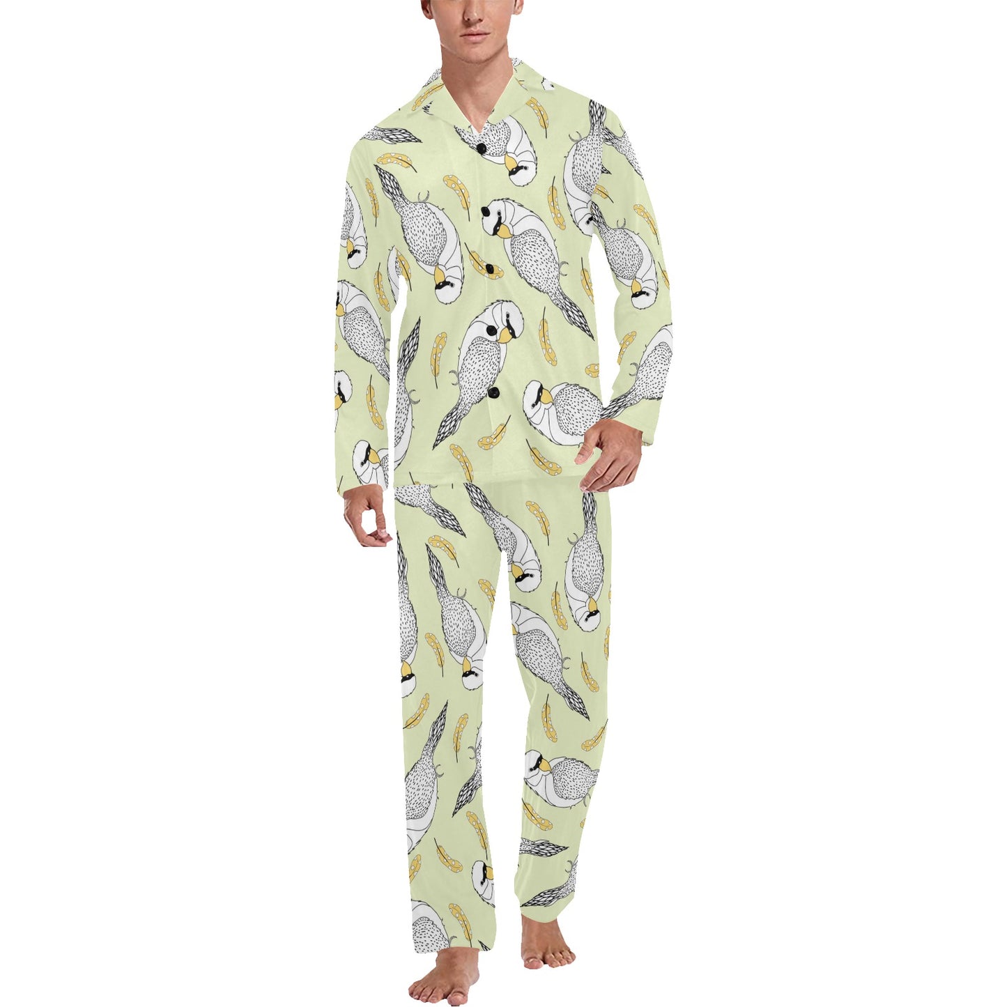 Parakeet Pattern Print Design A03 Men's Long Pajama Set