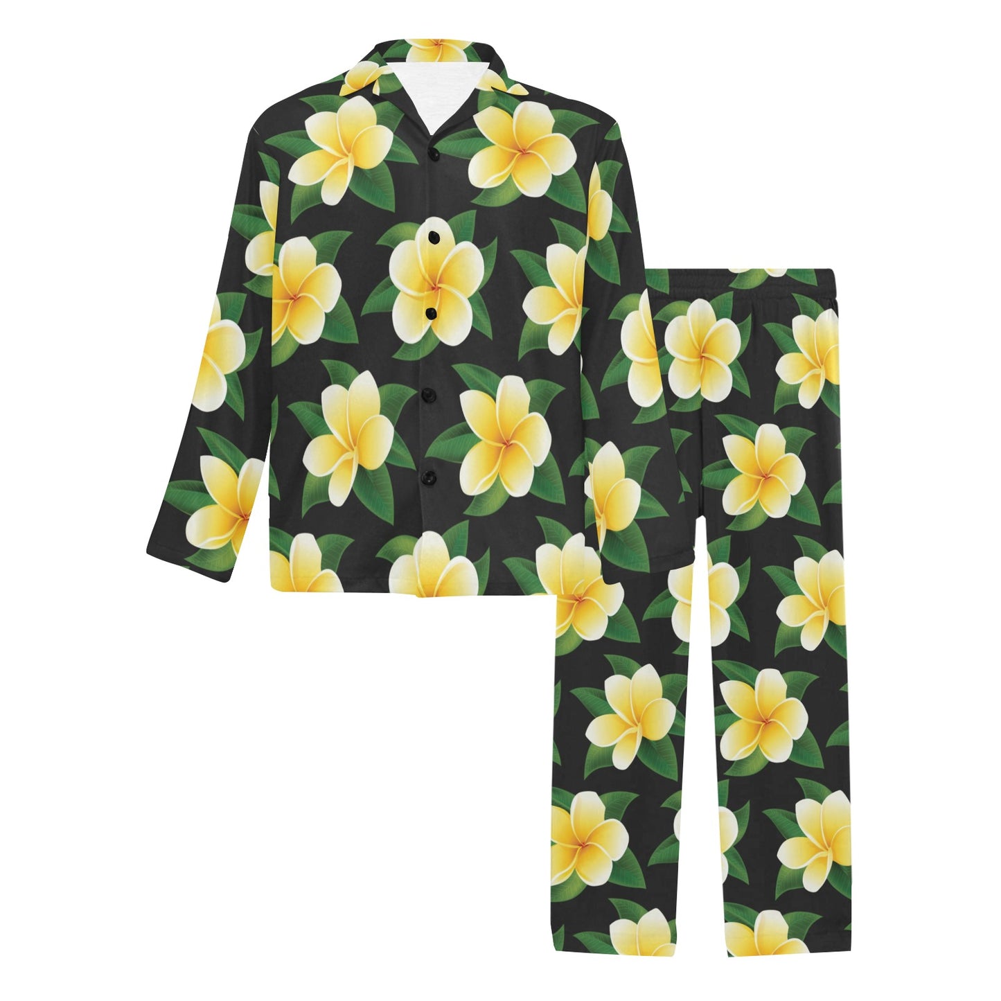 Plumeria Pattern Print Design A03 Men's Long Pajama Set