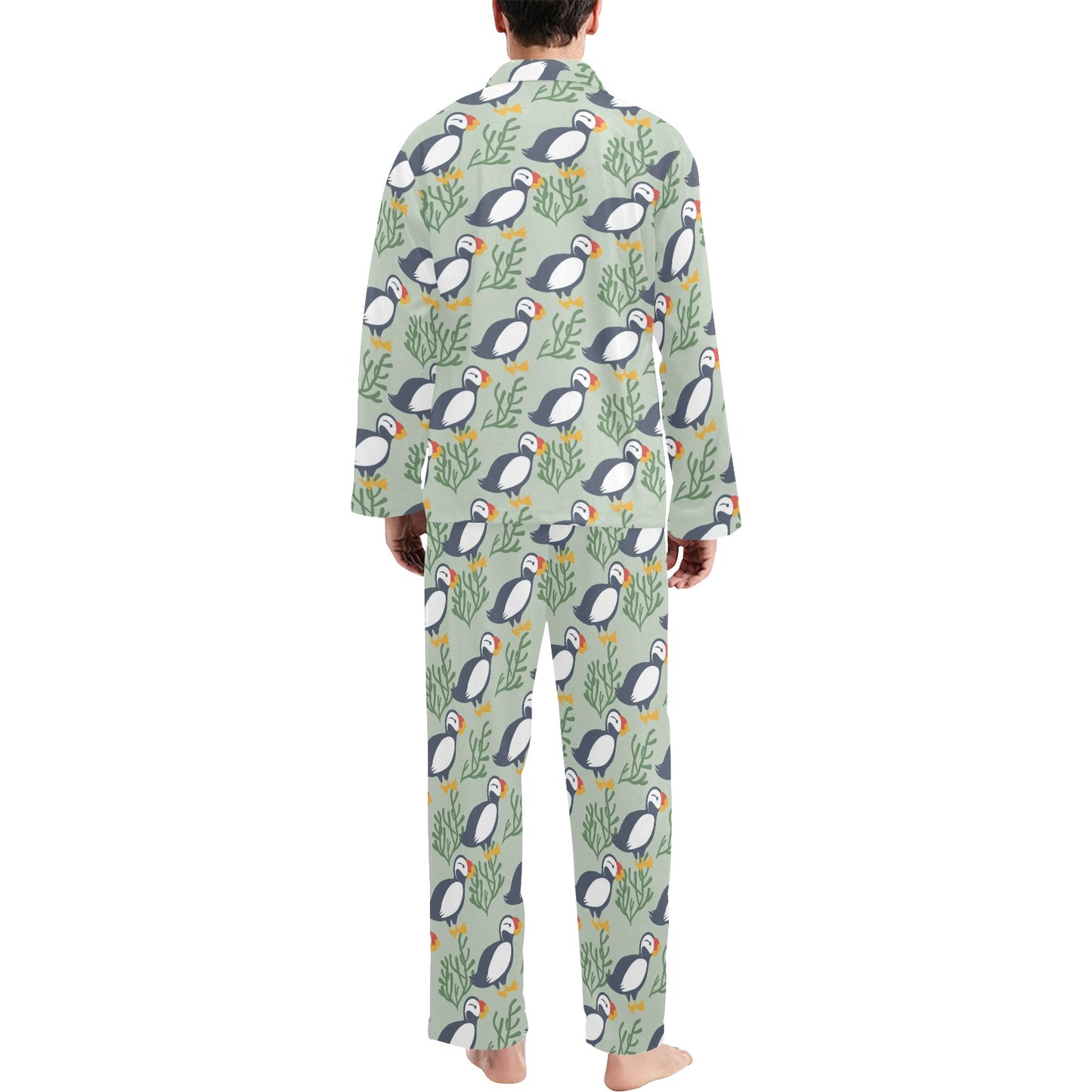 Puffin Pattern Print Design A04 Men's Long Pajama Set